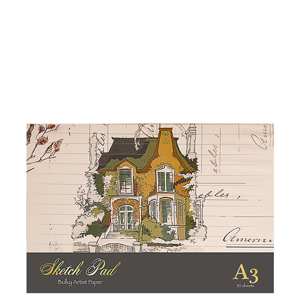 Sketch pad with architectural illustration on a white background