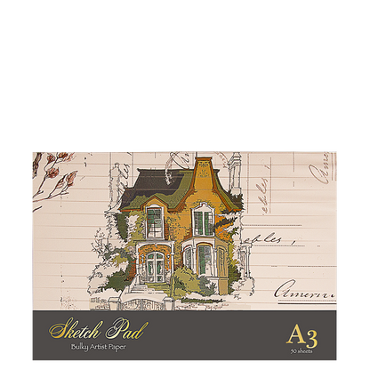 Sketch pad with architectural illustration on a white background