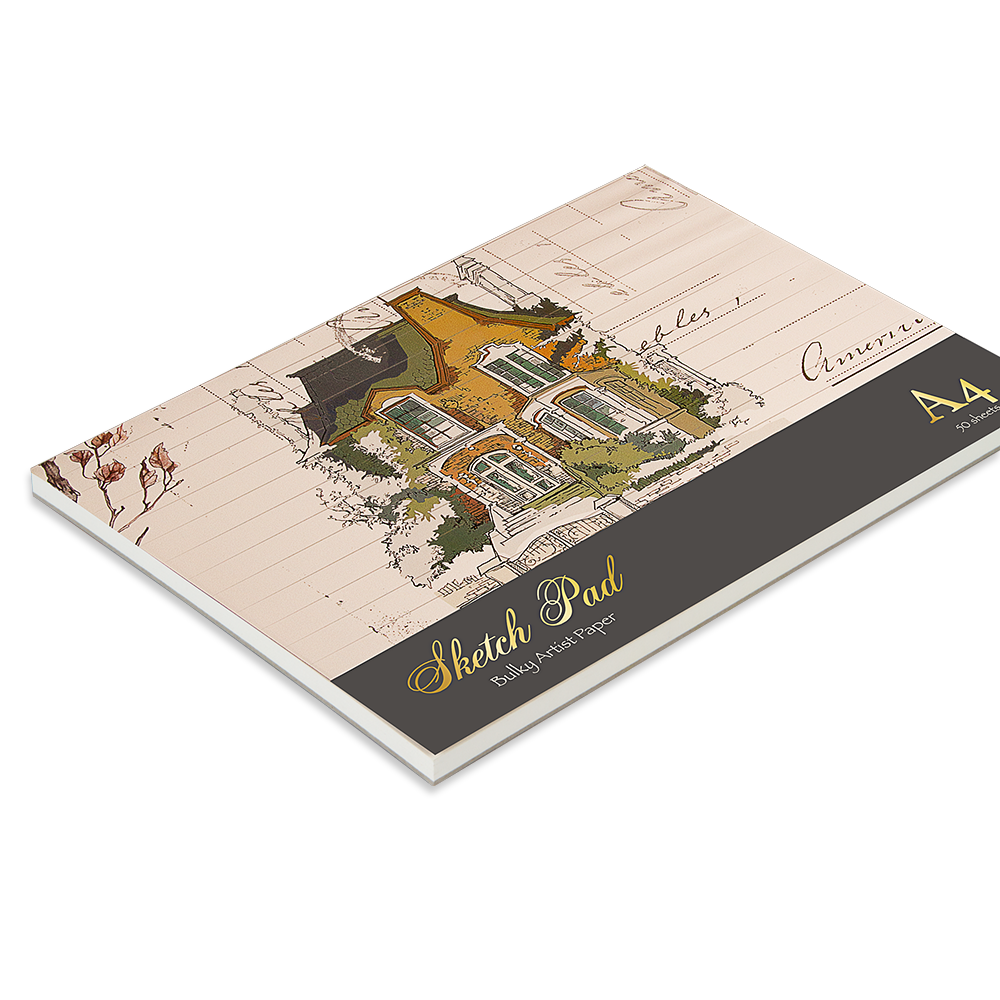 Sketch pad with architectural illustration on a white background