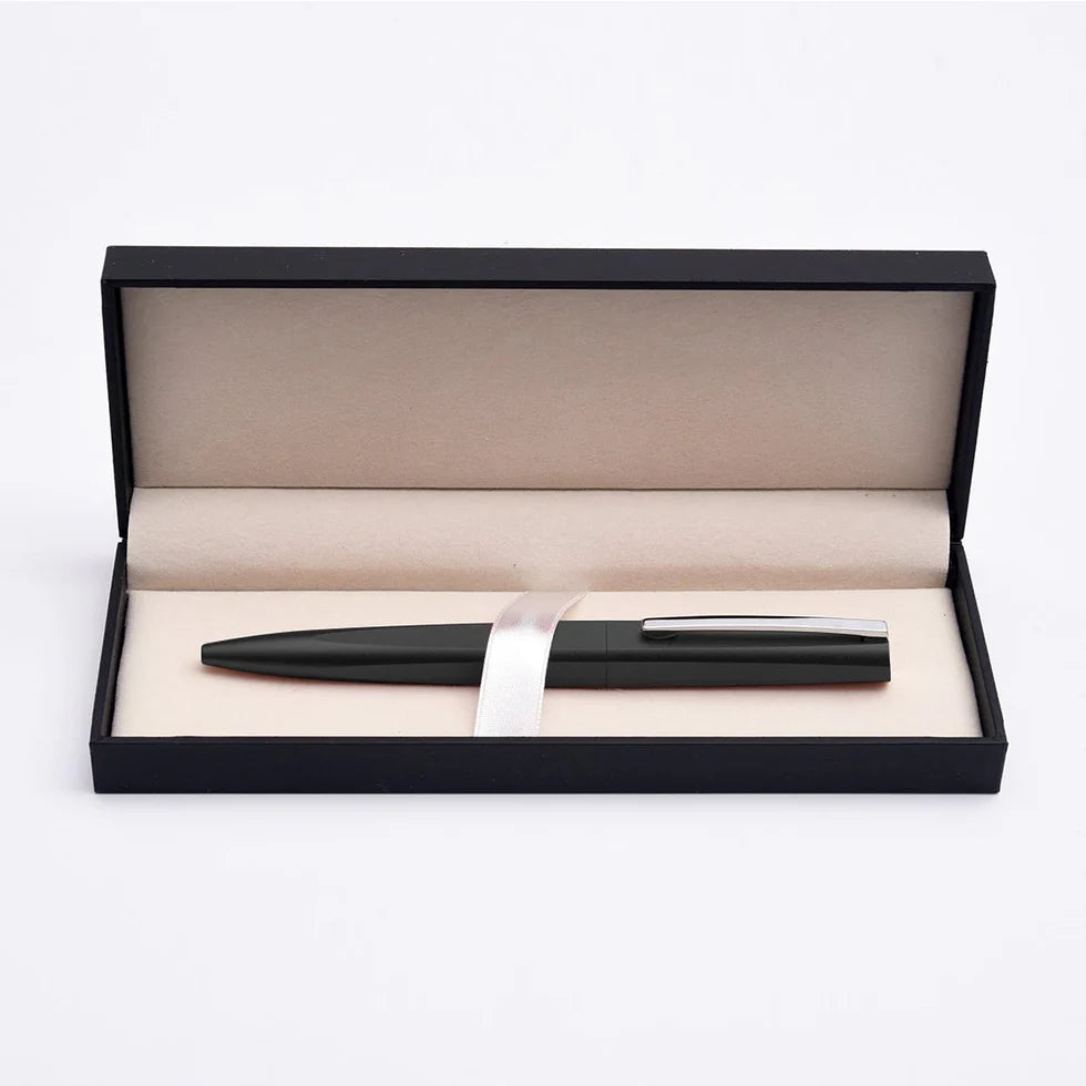 Black pen in a black box on a white background