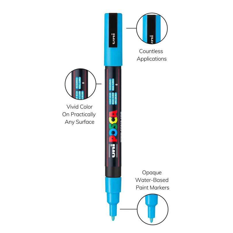 Uni-Ball Posca Water-Based Paint Marker Set- PC-3M 0.9-1.3MM